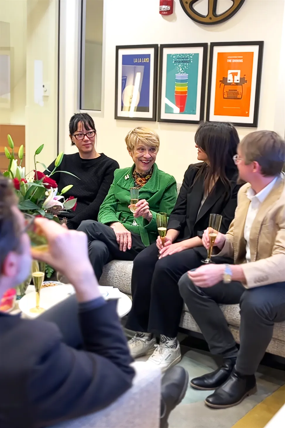 Celebrating Studlar’s final day of teaching, WashU, December 5, 2024 (photo courtesy of FMS filmmaker-in-residence Deirdre Maitre)