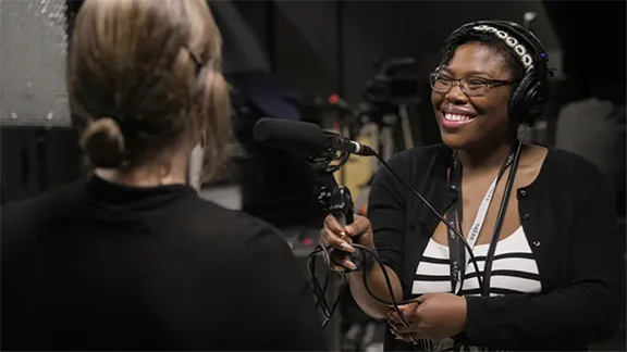 Marissanne Lewis-Thompson interviews Maitre / photo credit: Cristina Fletes-Mach / St Louis Public Radio / c. 2025